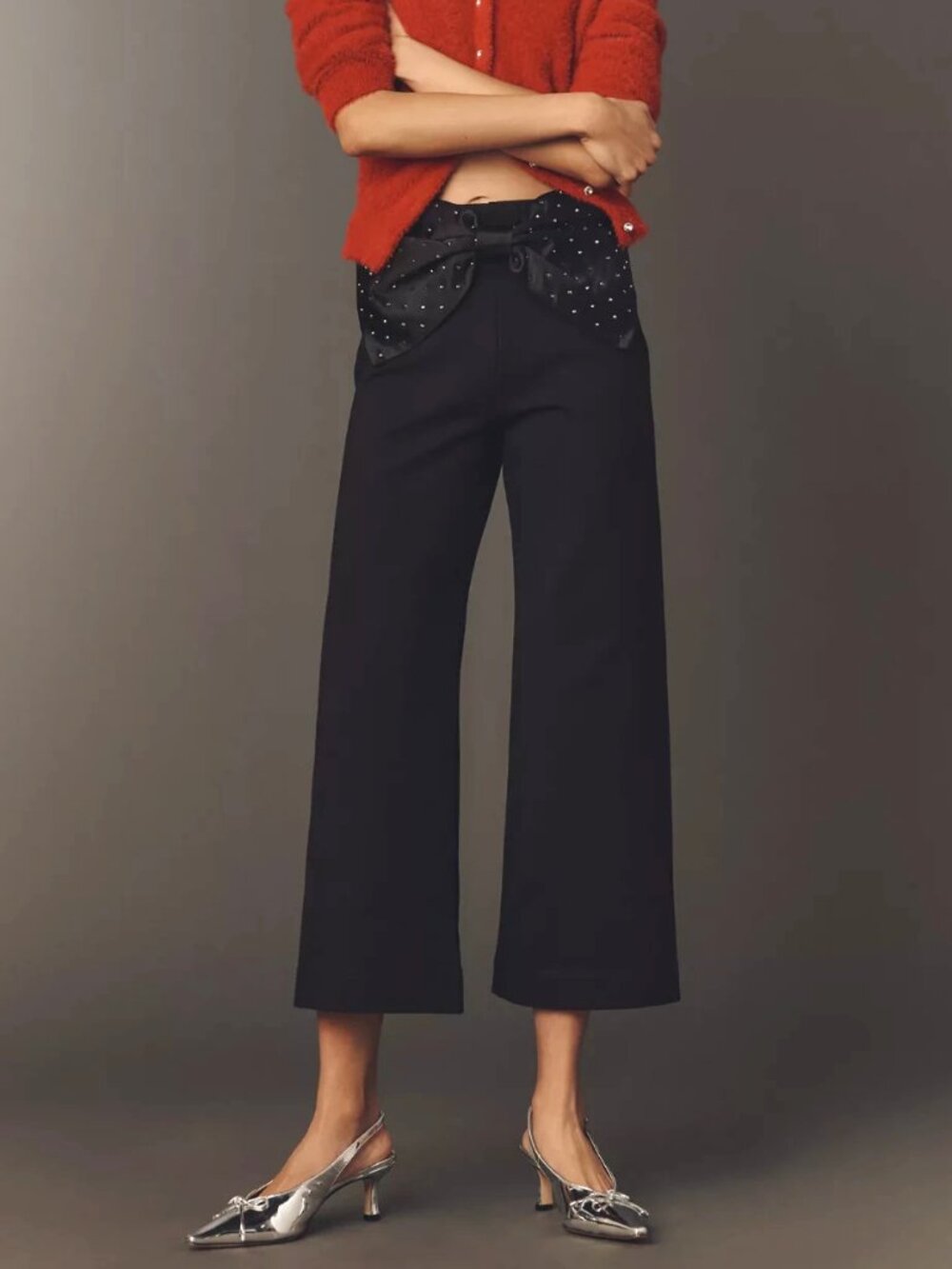 Anthropologie Maeve The Colette Crop Bow-Waist Rhinestone Sparkle Pants 31 NWT - Picture 3 of 5